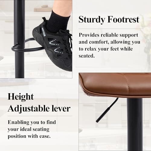 Modern Brown Bar Stools with Back, Set of 2, Adjustable Height 24"-33"