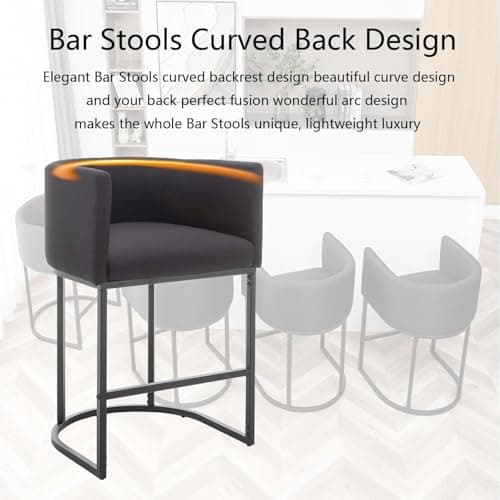 25" Modern Bar Stool Set with Back, Black Metal Frames, Kitchen Island Chairs