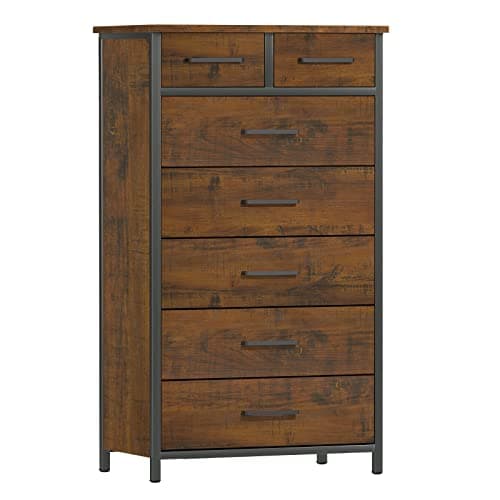 IKENO Industrial-Styled 7 Drawer Dresser with Metal Frame, Large Clothes Cabinet for Bedroom
