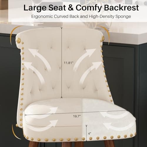 4-Piece 360° Swivel Bar Stool Set, Velvet Back with Footrest, Beige Fabric, 24" Seat Height