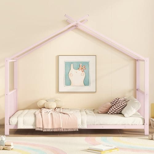 Twin Size Montessori Floor Bed with High Headboard (White)