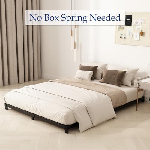 Heavy Duty 4 Inch Full Size Metal Bed Frame, Black, No Assembly Needed
