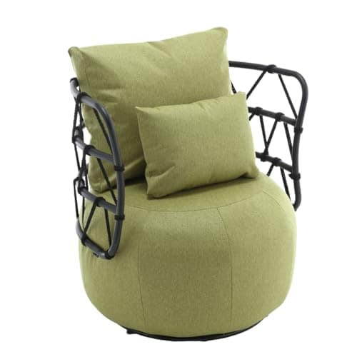Round Swivel Chair with Back and Pillows, Linen Club Chair for Bedroom and Living Room