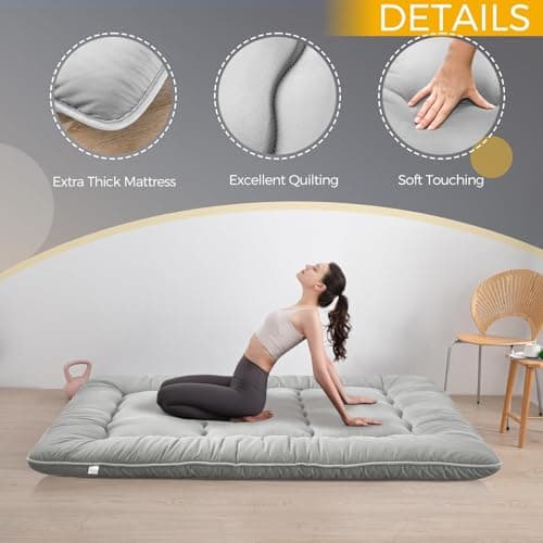MAXYOYO 6" Extra Thick Foldable Tatami Mattress, Grey, Queen