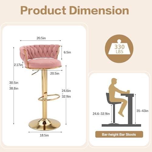 VECELO Pink Velvet Bar Stool Set, 4-Piece Gold Leg Counter Height Swivel