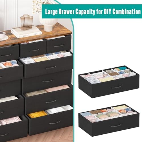 Black Tall Fabric Drawer Dresser with 12 Deep Drawers for Bedroom, Closet, and More