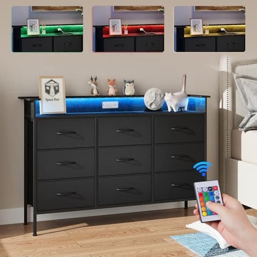 Elyken 50" Black Dresser with 12 Drawers & Charging Station