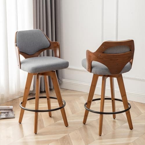 Black PU Upholstered Bamboo Leg Bar Stools Set of 2 Counter Height