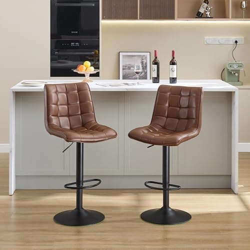 Modern Brown Bar Stools with Back, Set of 2, Adjustable Height 24"-33"