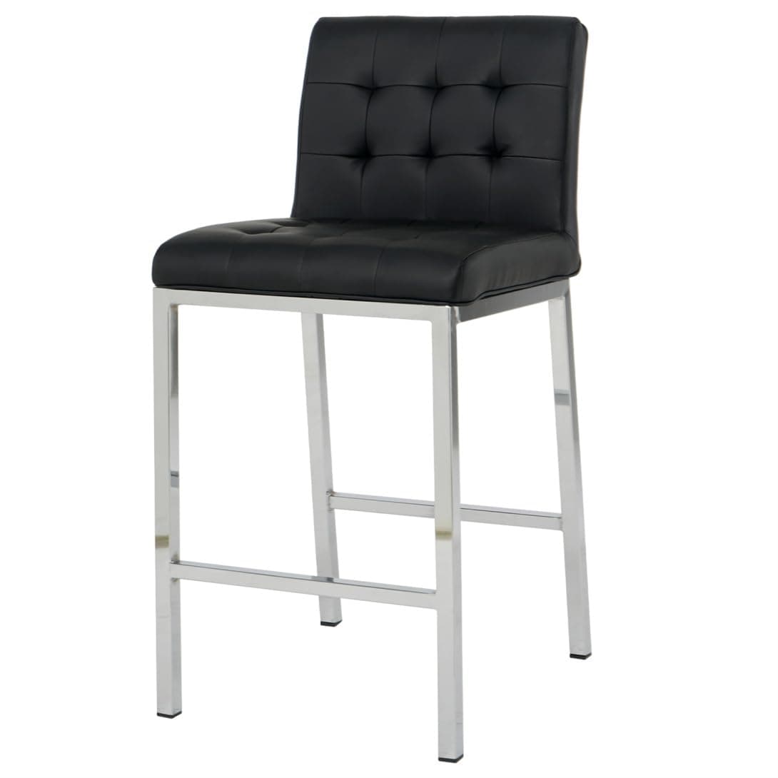 Modern Set of 2 Black PU Bar Stools with Electroplated Leg