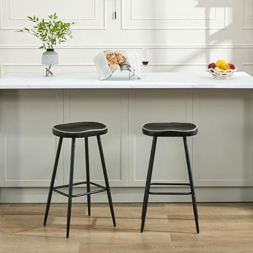 Modern Black Faux Leather Bar Stools, 28" Height for Kitchen Island (2 PCS)