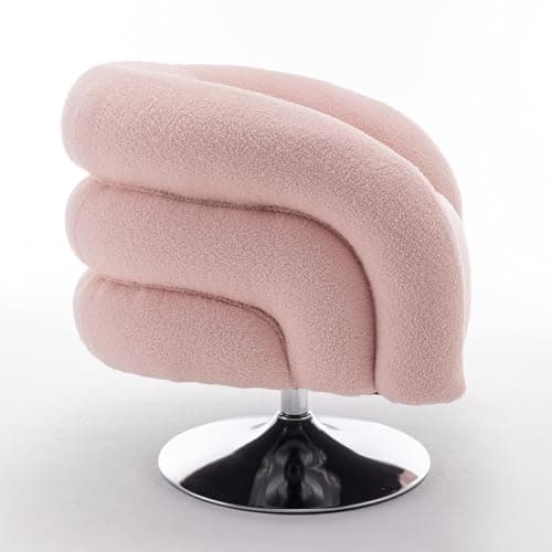 i-POOK Circle Swivel Chair, Boucle Single Sofa Chair with Swivel Base and Wood Frame, Pink