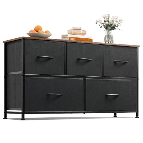 Charcoal Black Large Fabric Dresser with 5 Drawers