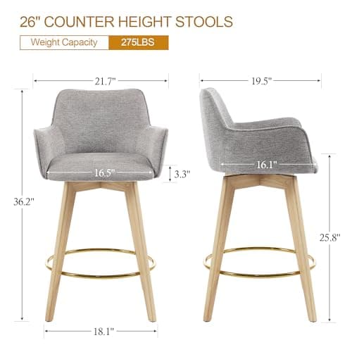 ONEVOG Counter Height Bar Stools Set of 2, Modern Swivel Grey