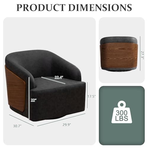 Mid Century Modern Black Swivel Leather Accent Chair Comfortable Living Room Office Armchair