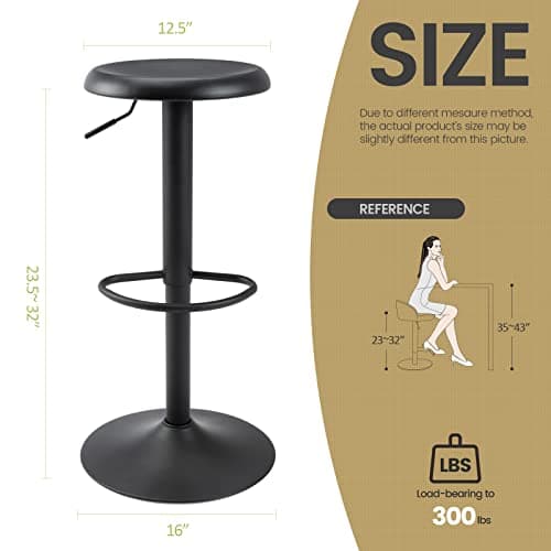 Brage Living Set of 2 Adjustable Swivel Bar Stools, Backless Counter Height Chairs for Kitchen and Cafe (Black)