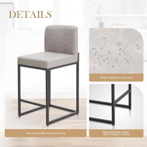Sophia & William Light Grey PU Bar Stools Set of 4, Modern Counter Height