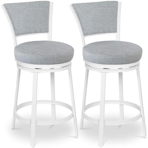 Modern Grey & White Linen Counter Height Bar Stool Set, 25 Inch Swivel Chairs