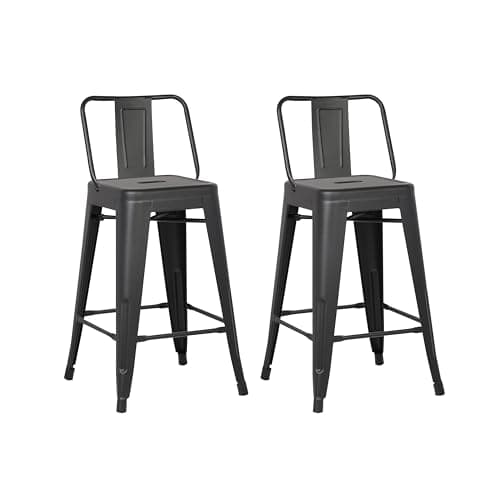 AC Pacific Rustic Country Metal Barstool Set of 2, 30" Seat, Distressed Black