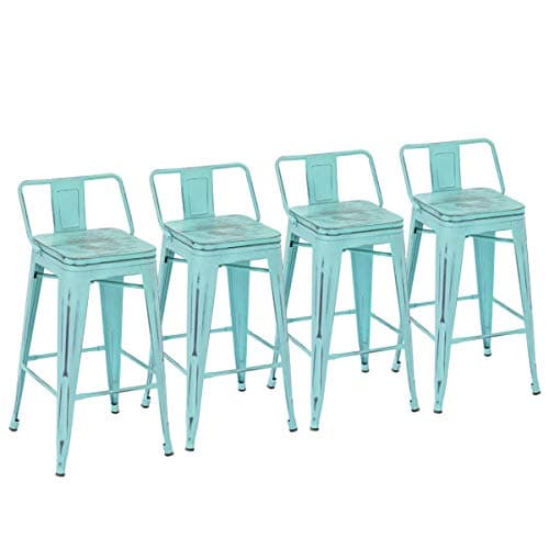 Yongchuang Matte Black Bar Stool Set of 4, 26 Inch Kitchen Counter Height