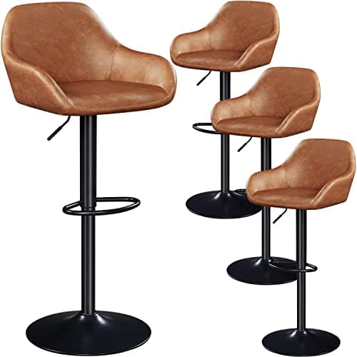 Yaheetech Brown PU Leather Swivel Bar Stool Set, Counter Height, 4 Pack