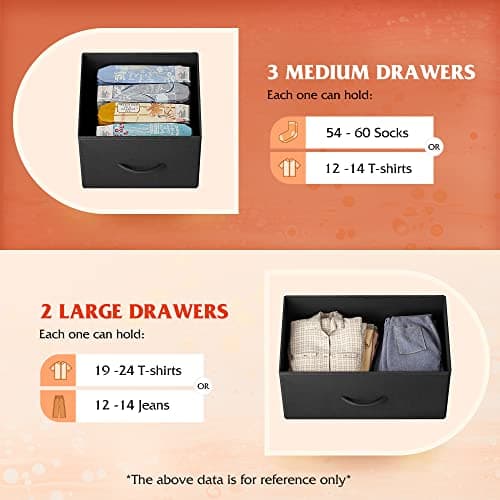 Charcoal Black Large Fabric Dresser with 5 Drawers