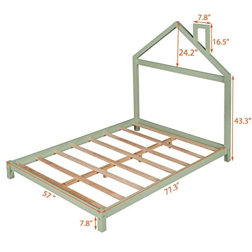 i-POOK Montessori Full Size Wood Platform Bed, Green, No Box Spring Needed