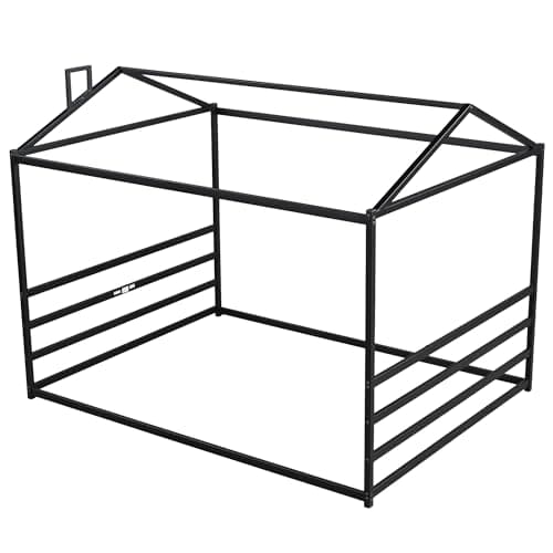 Queen Size Metal House Bed for Kids, Black