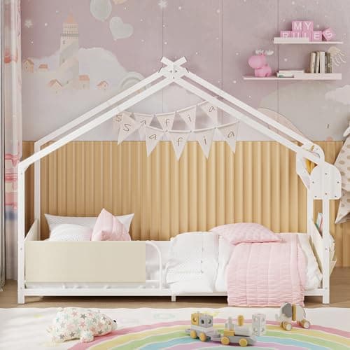 Timy House Bed Twin Size with Storage - White