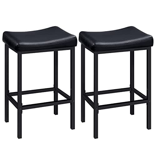 HOOBRO Black Saddle Bar Stools, Set of 2, Counter Height, Kitchen & Dining Room