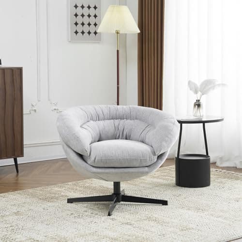 360 Degree Swivel Chenille Upholstered Accent Chair, Gray Metal Base Office Chair