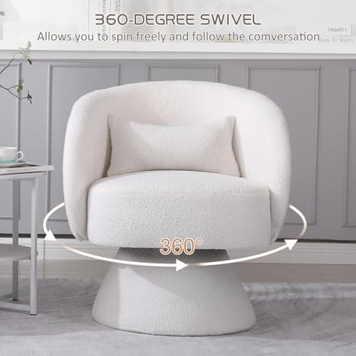 KIVENJAJA Sherpa Teddy 360° Swivel Armchair, White Pillowed Boucle Living Room Chair