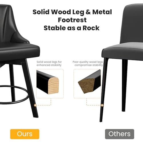 Black Leather Back Bar Stools, 24" Counter Height, Set of 2