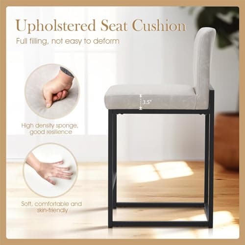 Sophia & William Light Grey PU Bar Stools Set of 4, Modern Counter Height