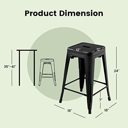 COSTWAY Black Stackable 24" Bar Stool Set, X-Reinforced, Kitchen & Pub