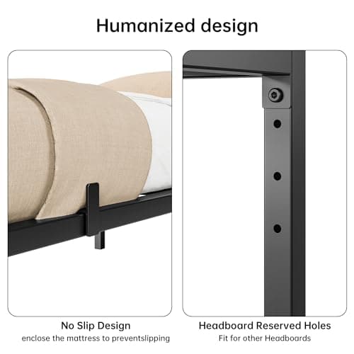 IDEALHOUSE Full Size Heavy Duty Metal Bed Frame, No Box Spring Needed, Black, Easy Assembly
