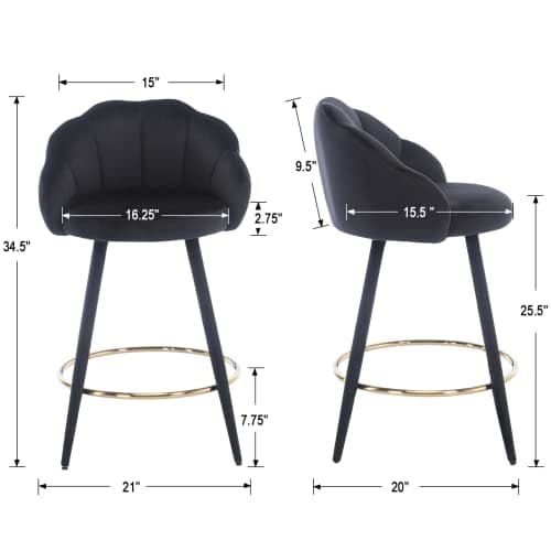 Modern Velvet Counter Stools Set of 4 - Black