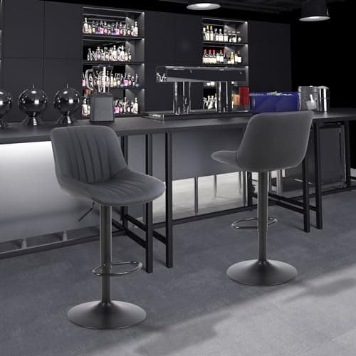 Swivel Counter Height Bar Stools, Black with Back Adjustable PU Leather