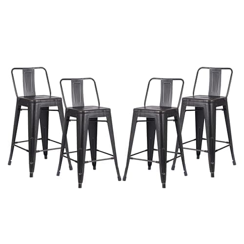 AC Pacific Rustic Country Metal Barstool Set of 2, 30" Seat, Distressed Black