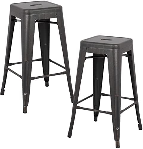 AC Pacific Matte Black Country Rustic Barstool Set of 2