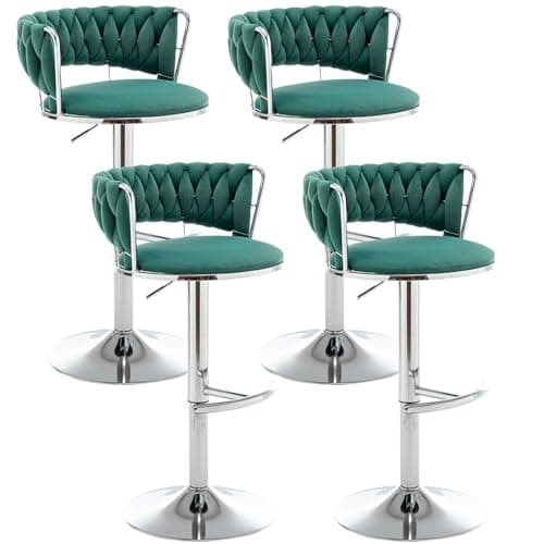 Beige Velvet Gold Bar Stools Set of 4, Counter Height, Low Back, Adjustable & Swivel
