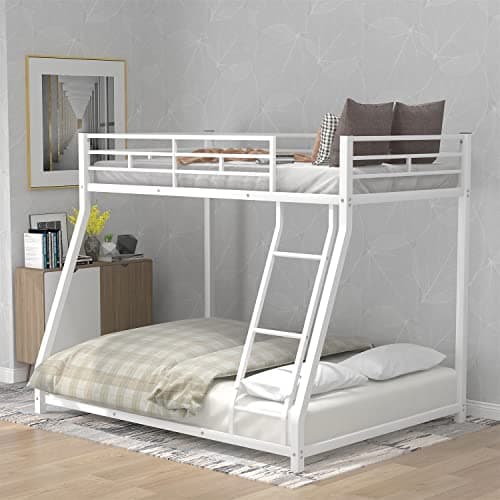 i-POOK Twin Over Full Metal Bunk Bed Frame with Ladder & Safety Guardrail, Gray
