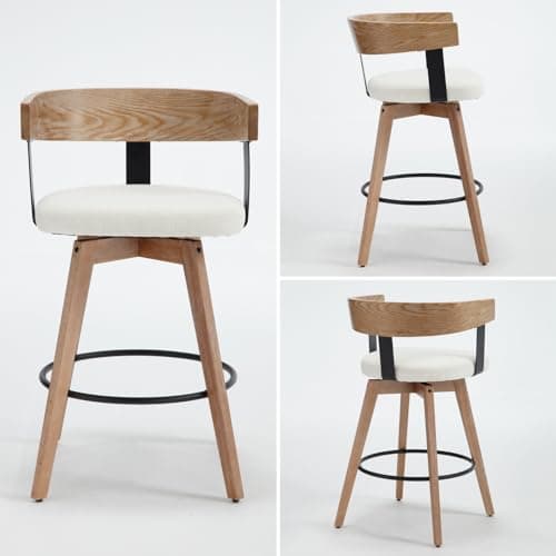 DUOMAY White 26" Counter Height Swivel Bar Stool with Footrest