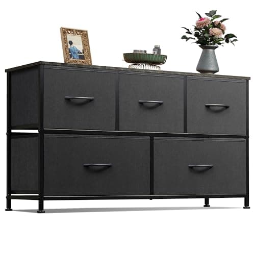 Charcoal Black Large Fabric Dresser with 5 Drawers