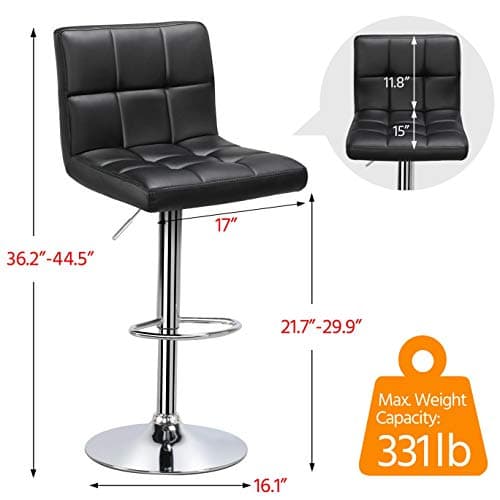 Set of 2 Modern Adjustable Bar Stools with Backrest and Footrest