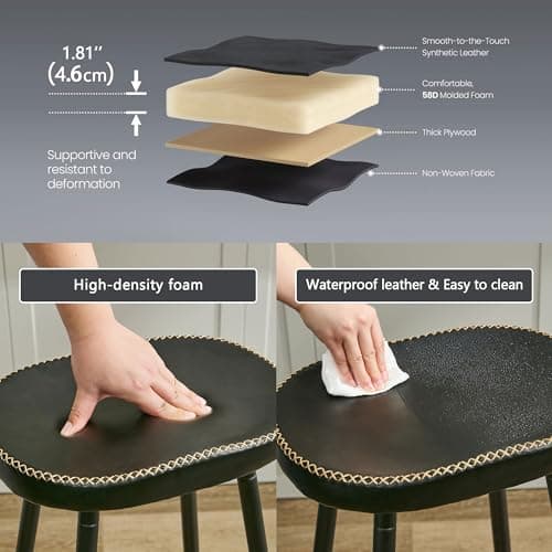Modern Black Faux Leather Bar Stools, 28" Height for Kitchen Island (2 PCS)
