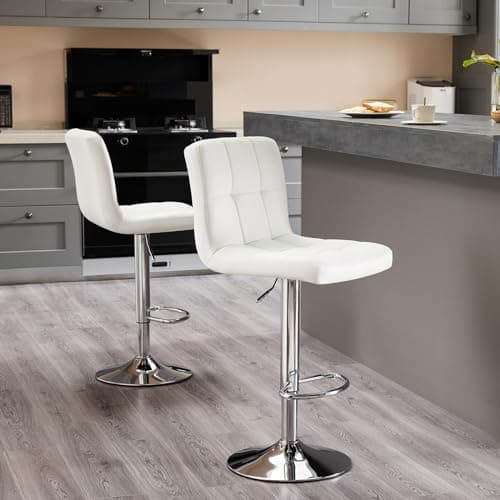 Set of 4 White PU Leather Swivel Barstools for Kitchen Counter