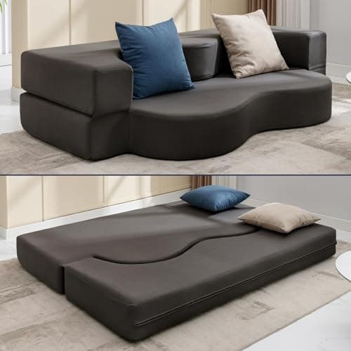ijuicy Dark Grey Queen Size Foldable Futon Sofa Bed, Foam Mattress Lounge Sleeper