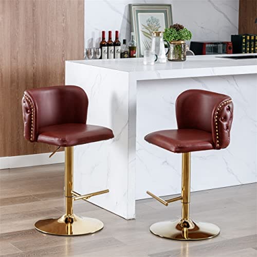 Adjustable Swivel Bar Stools Set of 2, PU Leather Upholstered Bar Chairs, Beige