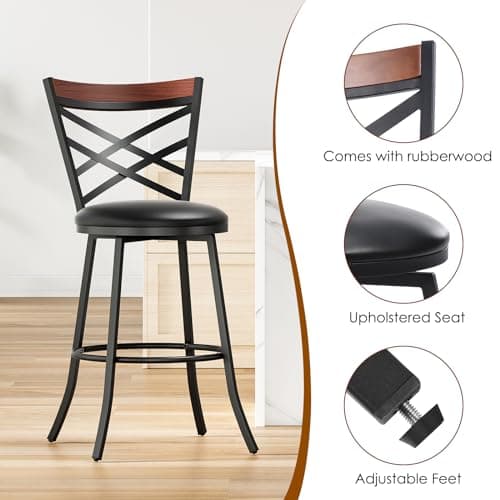 Mid Century Modern Swivel Bar Stools Set of 2,Black Counter Height Chairs